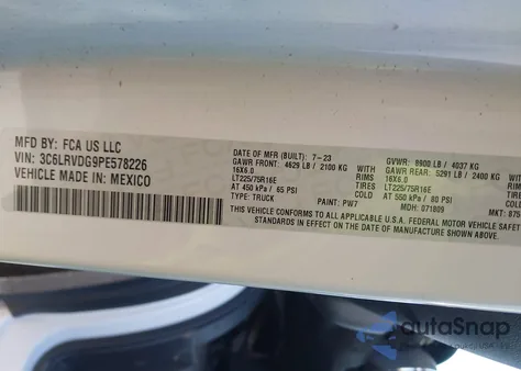 2023 Ram Promaster 2500 High Roof 159 Wb z USA, uszkodzony, nr VIN 3C6LRVDG9PE578226